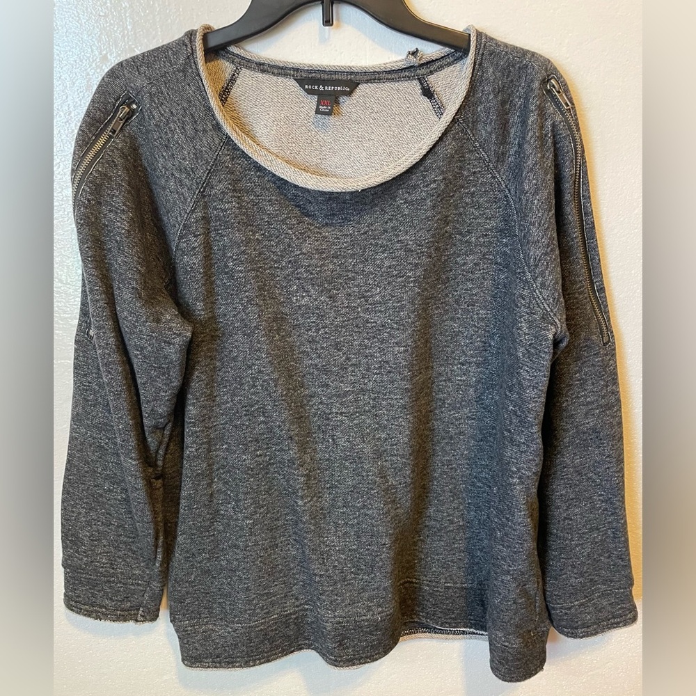 Women's Rock & Republic Convertible-Zip Gray Sweatshirt Size XXL
